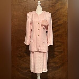 Vintage Jacqueline Ferrar Midi Skirt & Blazer Suit Set Womens 10 Pink Easter EUC